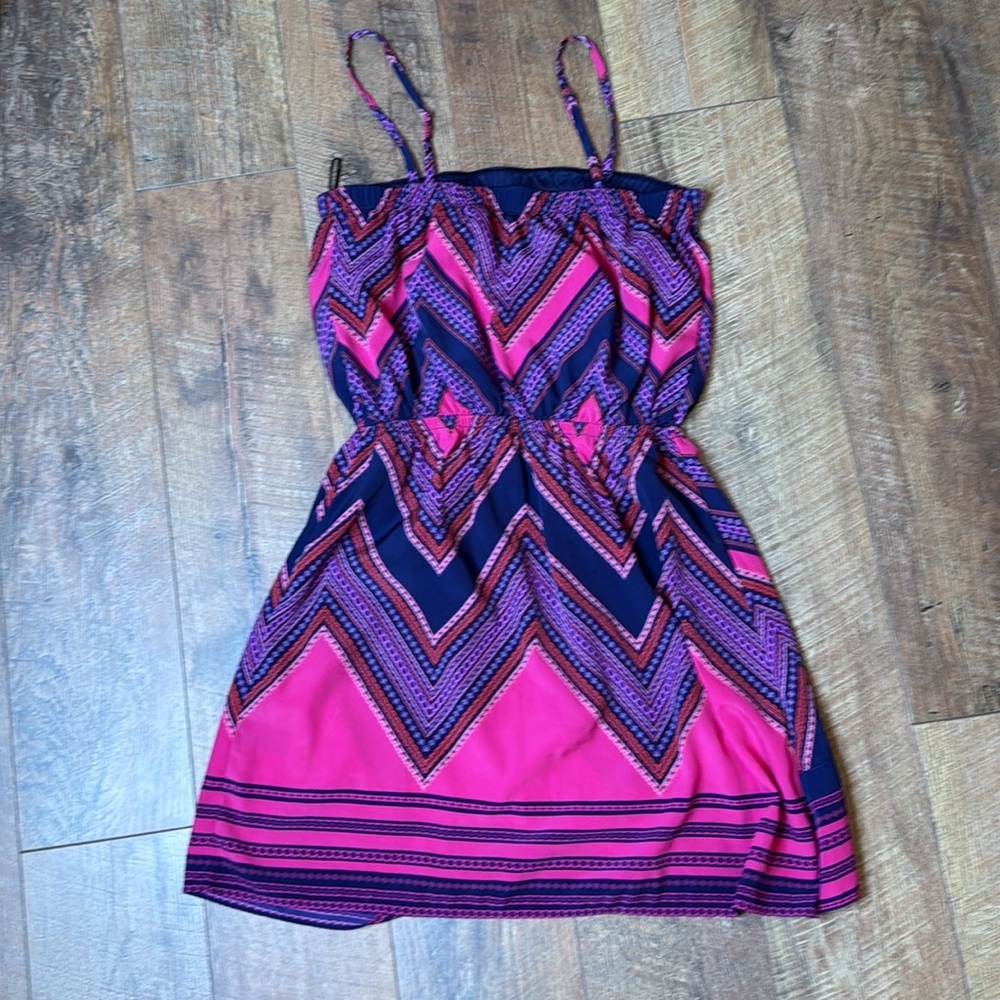 Express chevron strapless/spaghetti strap mini dress pink purple y2k - Picture 6 of 10